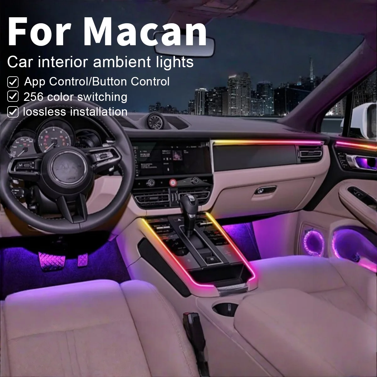 

For Porsche Macan 22in1 RGB Car Interior Acrylic Car Ambient Lights RGB Hidden Acrylic Strip Decoration Atmosphere Accessories