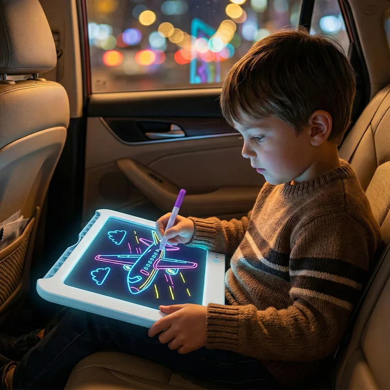 Rechargeable LED Drawing Board, 16 Inch 8-Color Light Modes Neon Art Light Up Writing Tablet Tracing Pad for Kids