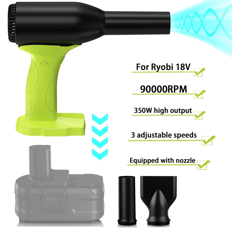 

Jet Dryer Fan for Ryobi 18V ONE+ P102 P103 P122 Battery ，Handheld Electric Dust Removal Fan, 3 Speed Variable for Car Cleaner