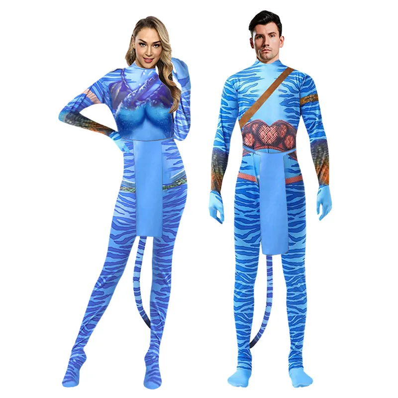 Avatar2：The Way of Water Movie Cosplay Costume Jake Sully Neytiri Kiri Children Printing Tight Jumpsuits Boy Girl Halloween Suit