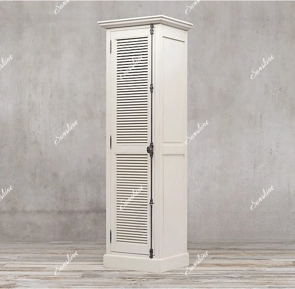White retro solid wood dining side cabinet single door louver door independent wardrobe