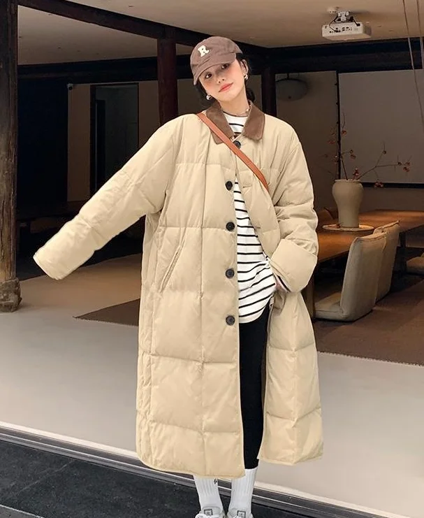 New Casual All-in-one Cotton-padded Women's Winter Long Korean Version Cotton-padded Loose Lightweight Retro Style Warm Coat