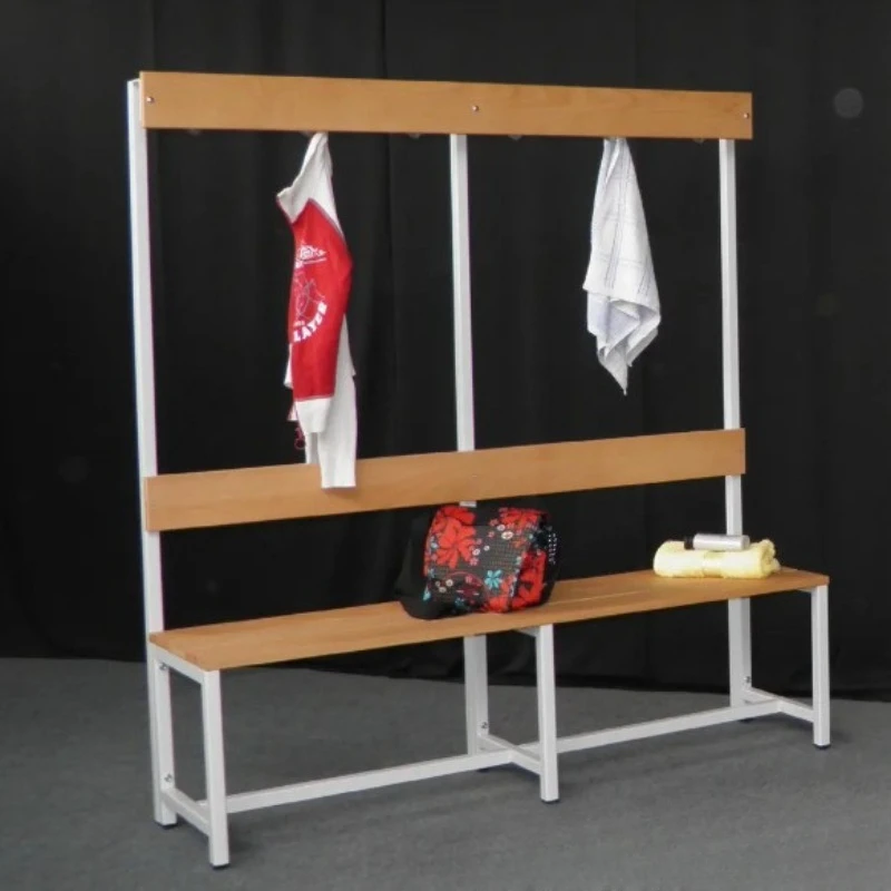 Gym lockers, display racks with hooks, clothing floor shelves