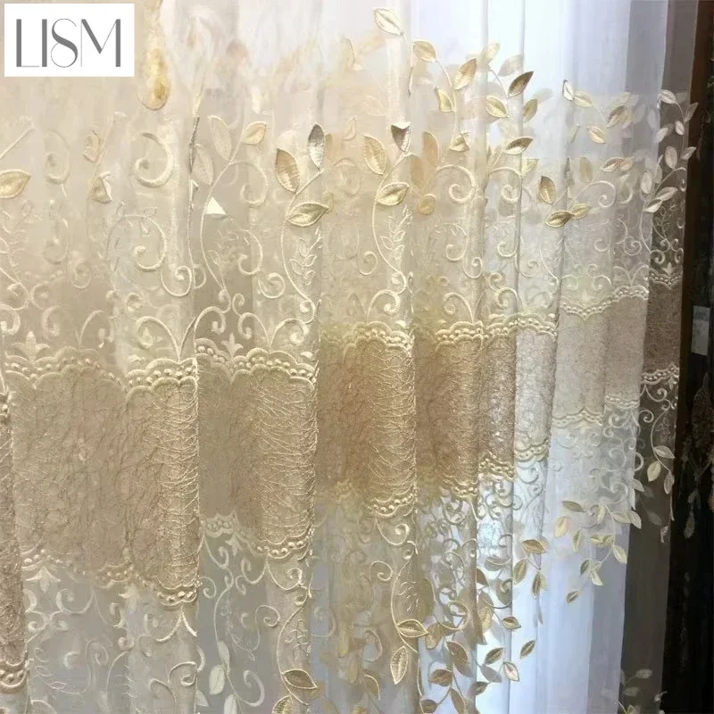 European Window Sheer Curtains Tulles for Living Room Bedroom Dining Luxury Voile Yarn Door Transparent Embroidery High Grade