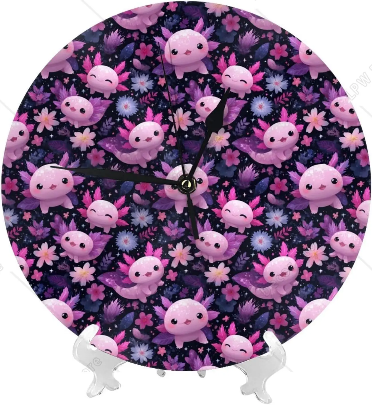 Wall Clocks 10 InchPink Cartoon Axolotl Print Modern Silent Small Wall Clocks for Living Room Kitchen Office Bathroom