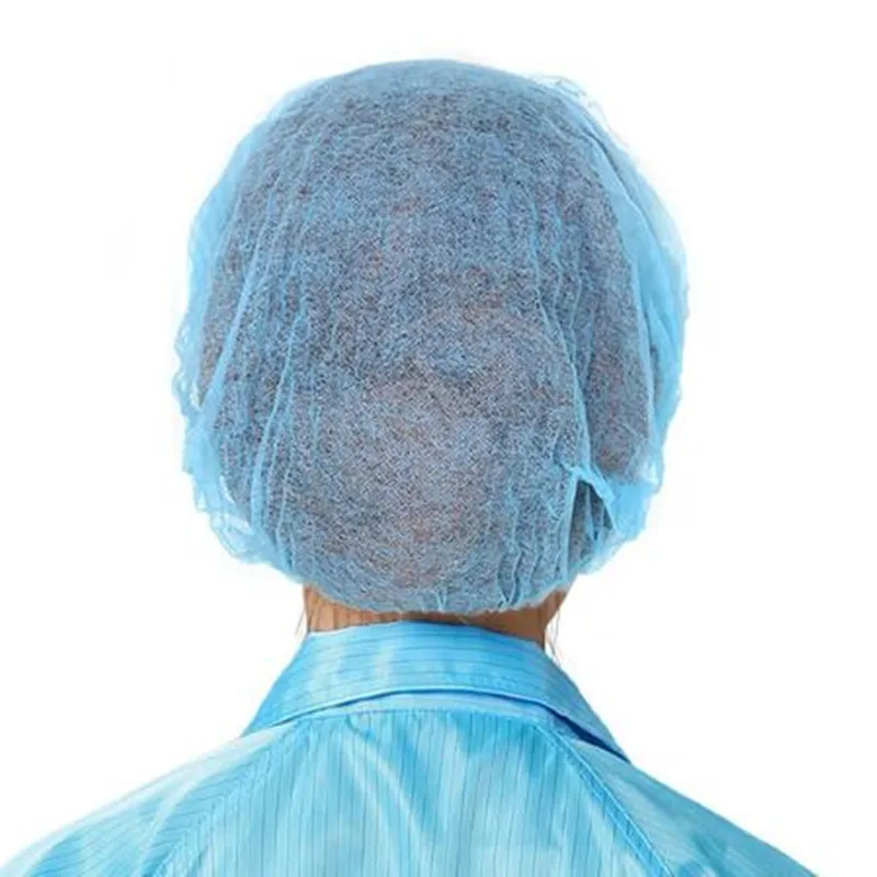 100pcs cappello a strisce monouso in tessuto Non tessuto tappo antipolvere per officina dell'hotel cuffia da doccia bianca blu per accessori di bellezza per parrucchieri Spa