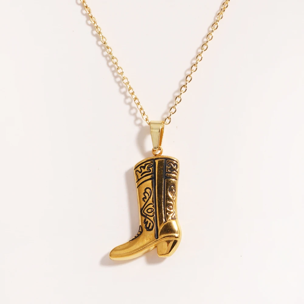 Stainless Steel Cowboy Boots, Pendant Necklace For Women, Gold-Plated And Color Preserving Vintage Style Jewelry