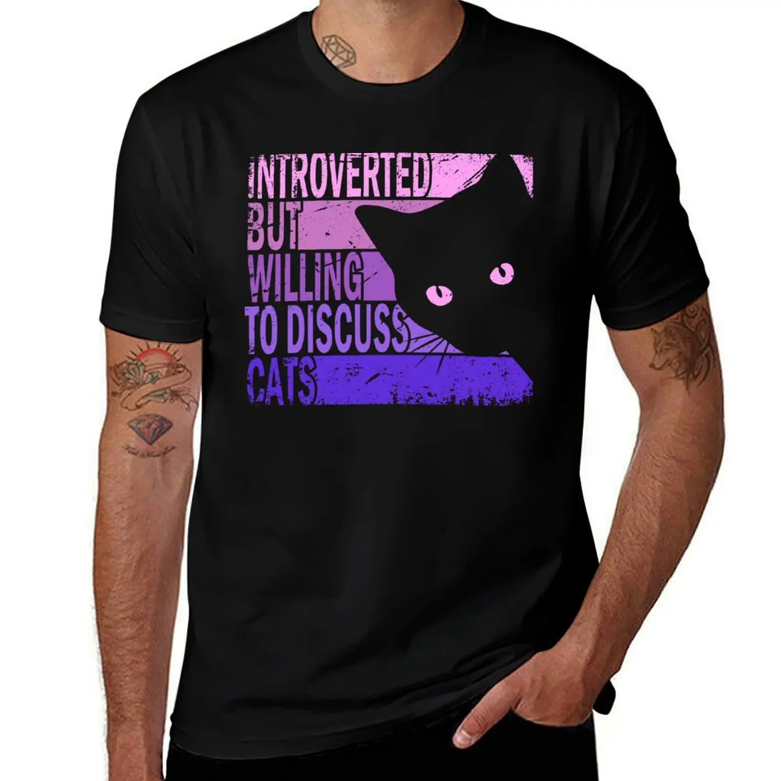 Introverted But Willing To Discuss Cats. Funny Cats lover T-Shirt Breathable Travel T-Shirt