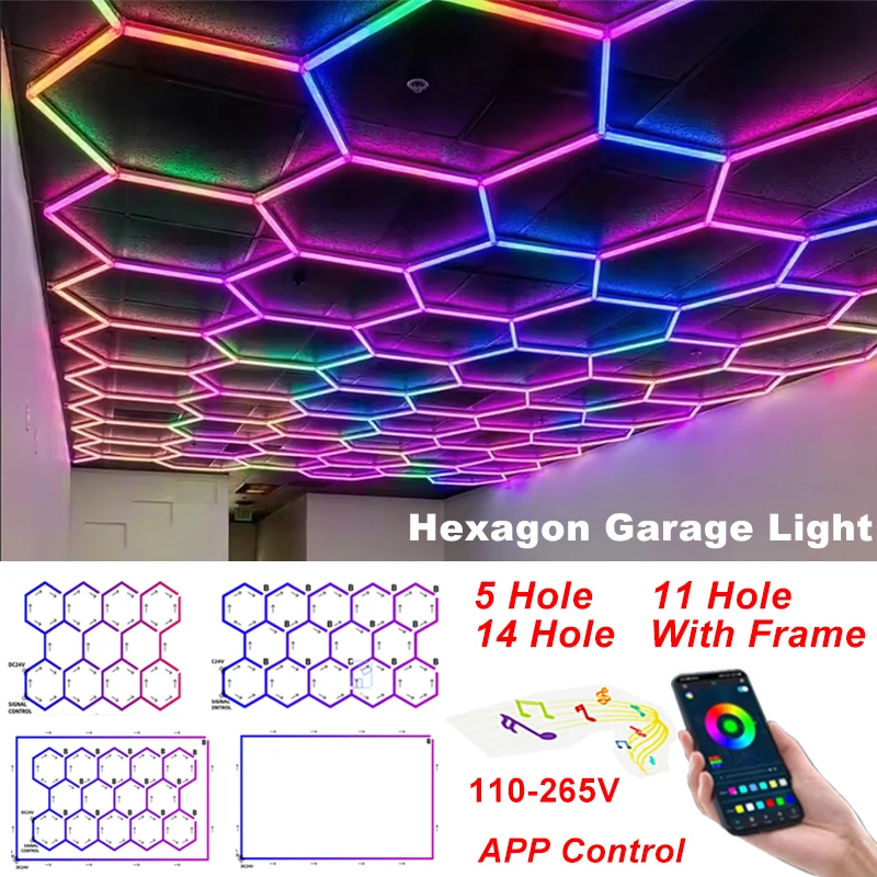 

1-14 Hole RGB Hexagon LED Lighting 110-265V Hexagon Garage Light Honeycomb Lamps Bar Restaurant Stage Decor Ceiling Lighting
