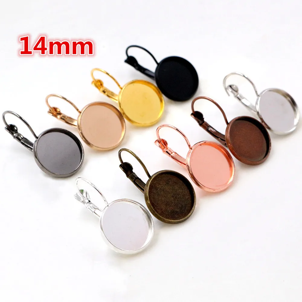 14mm 10pcs 9 Colors Plated French Lever Back Earrings Blank/Base,Fit 14mm Glass Cabochons,Buttons;Earring Bezels