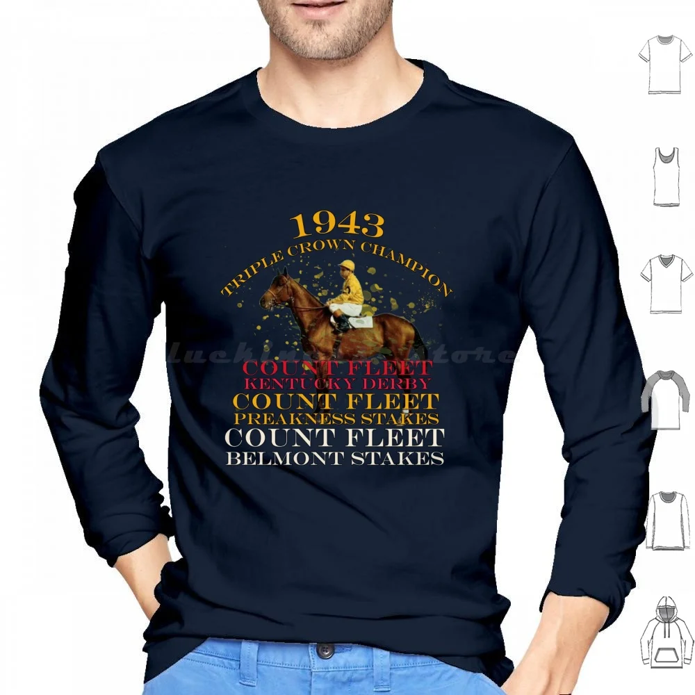 1943 Triple Crown Count Fleet Horse Racing Design Hoodie cotton Long Sleeve 1943 Belmont Stakes Horse Horse Racing