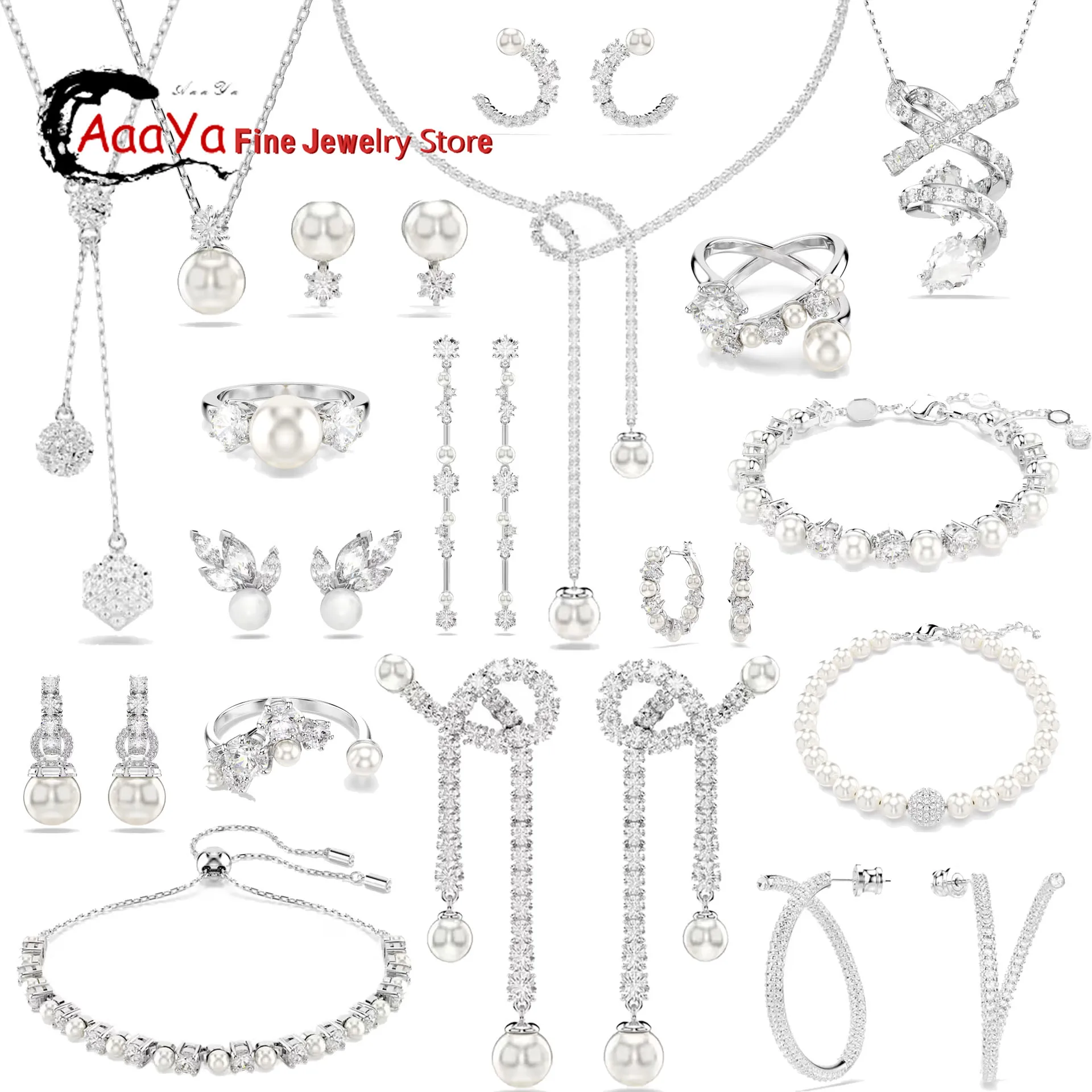 

Original 2025 Charms Crystal Pearl Necklace Earrings Ring Fine Jewelry Set for Women Cut Romantic Pearl Jewelry Gift