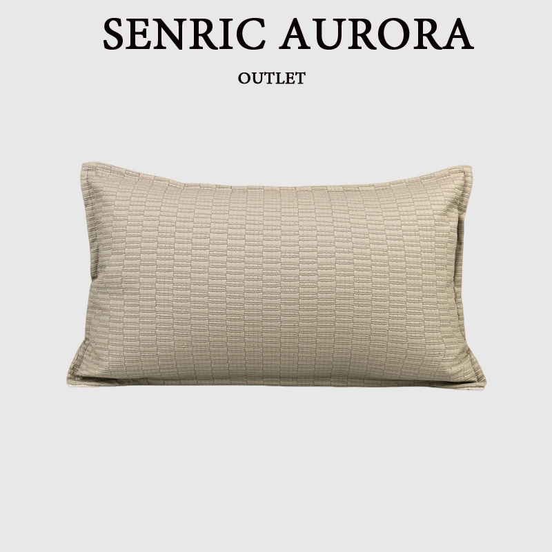Light Luxury Cushion Cover Woven Embossed Leather Grey Brown Waist Pillow Case For Home Hotel Bed Living Room Sofa Simple