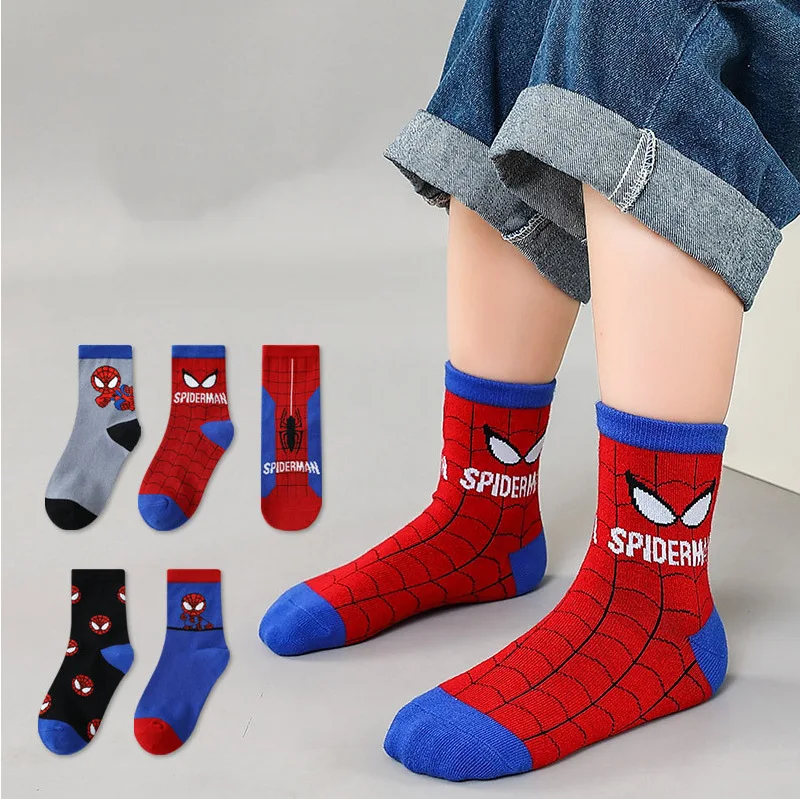 5 paires de chaussettes Disney pour bébés de 0 à 12 ans, tube en coton, dessin animé Spiderman, pour garçons, automne et hiver