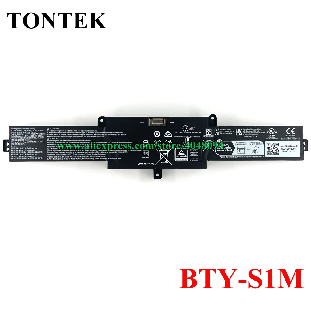 BTY-S1M Battery For MSI Claw 7 AI+ A1M A1M-025HK A1M-050US A1M-051US Gaming Handheld Tablet PC 11.61V 4700mAh 54.5Wh