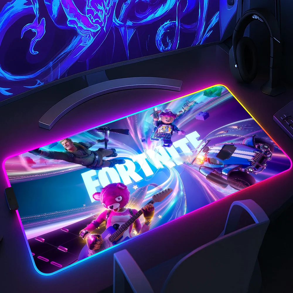 

Game F-Fortnite Survival Battle Mouse Pad RGB LED Light Non-Slip Rubber Base Waterproof Office PC Home Desk-Mat USB Large Game