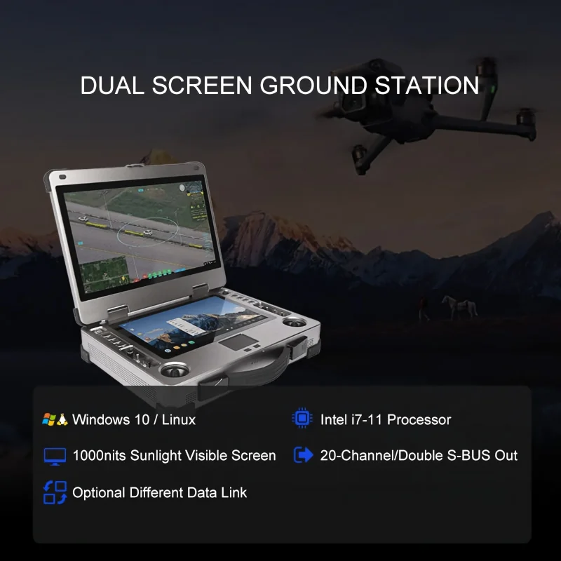 Imagen 3: Estación de Control Terrestre para Drones VTOL, Control Remoto UAV, Radio Definida por Software, Pantalla Dual, Enlace de Datos de Video, Estación Terrestre para Drones