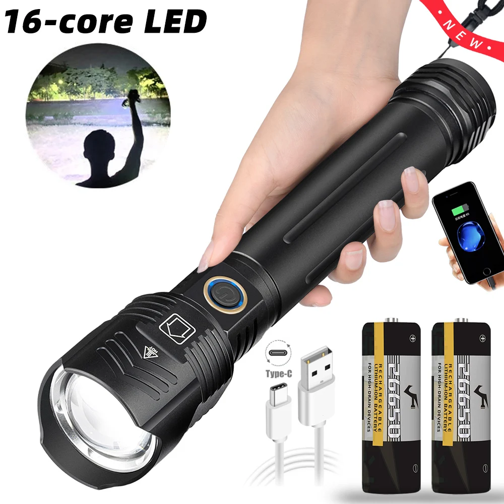 Super Bright Zoomable 3000LM XHP160 LED Rechargeable Flashlight Torch Tactical Light 2x18650 / 26650 Battery USB Output