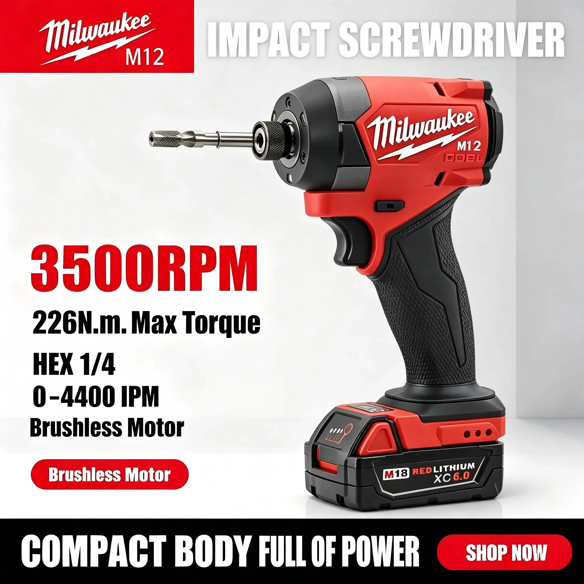 Milwaukee M12 Electric Screwdriver Powerful Cordless Screwdriver ,Fit for Home Improvement And DIY Projects(No Battery)