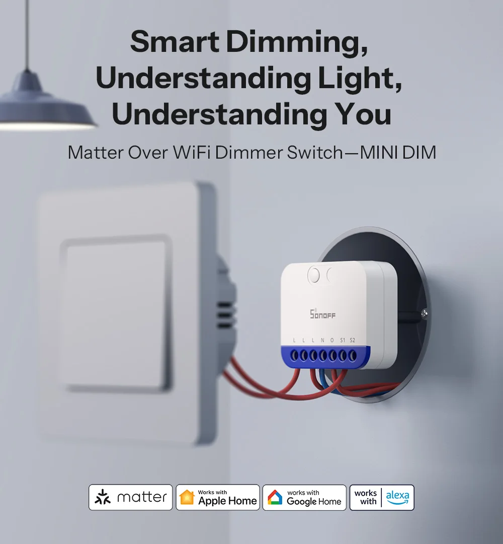 SONOFF MINI-DIM MINI Extreme Matter Over WiFi-Dimmerschalter Breite Beleuchtungskompatibilität Matter-fähiges Google Apple Home Alexa – Detail 1