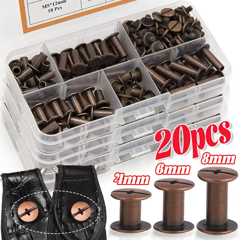 

20Sets Red Copper Chicago Screws Leather Rivets 4mm Flat Book Binding Posts Nail Screw Rivet Bolts for DIY Leather Bookbinding