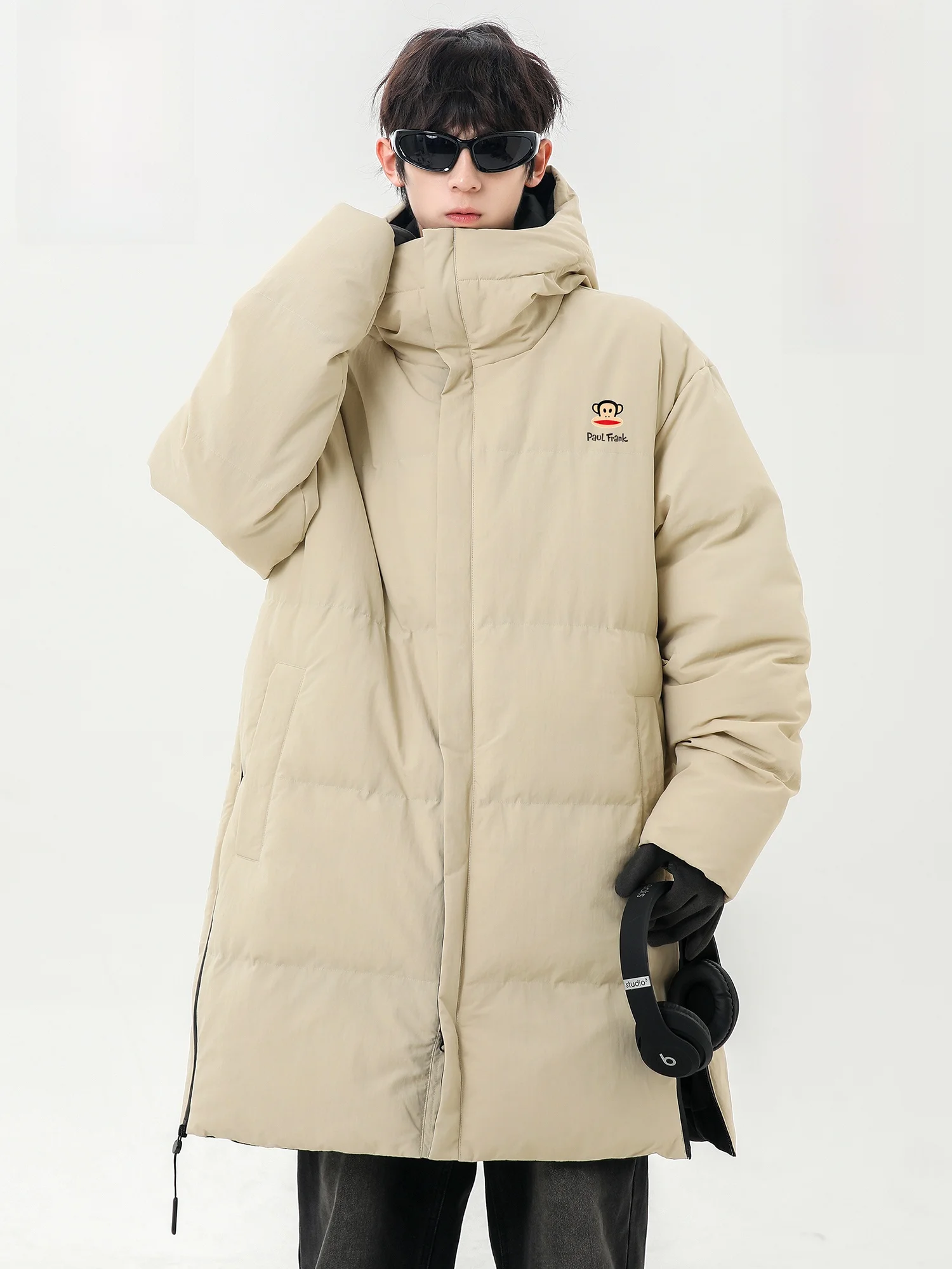 

Мужская теплая хлопковая куртка Paul Frank средней длины с капюшоном для зимы, универсальная, повседневная, свободного кроя, новая, из полиэфирного волокна