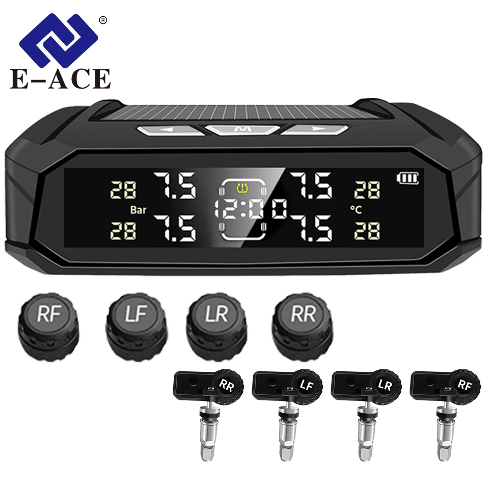 Intelligent Tire Pressure Solar and USB Charging HD LCD Screen with 4-Wheel Simultaneous Display TPMS Safety Alarm