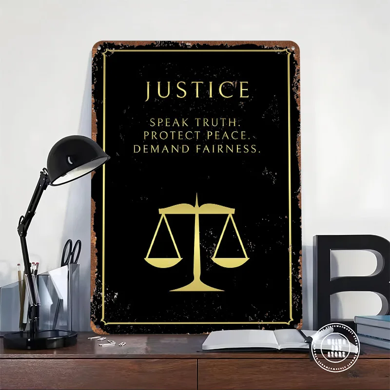 Justice Stoic Virtue Metal Poster Tin Sign Wall Art Mancave Decoration Living Room Customizable Metal Signs for Home Decoration