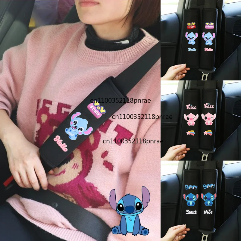 Disney Stitch Pokrowiec na pas bezpieczeństwa samochodowy Uniwersalna poduszka na pas samochodowy Poduszka na ramię Akcesoria do wnętrza samochodu z kreskówek Prezenty