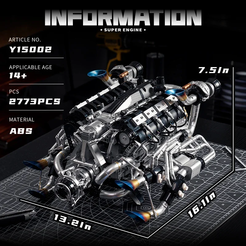 

V8 Engine Building Kit for Adults,Twin-Turbo Mechanical Engineering STEM Toy, Supercar Batmobile Gift for Men Collection Display
