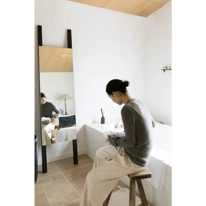 Vertical full body mirror Black solid wood H full-length mirror, floor fitting mirror