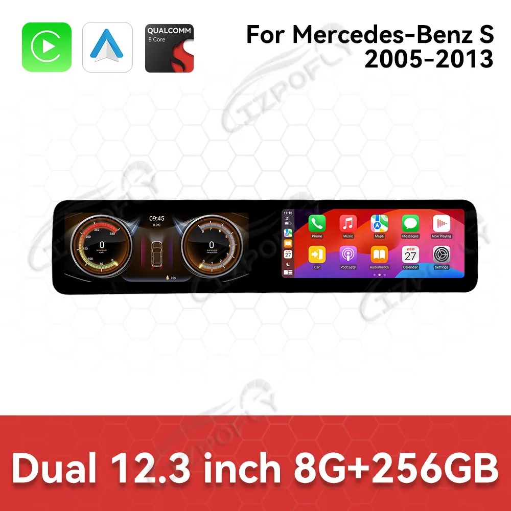 

Двойной 12,3-дюймовый сенсорный второй пилот для Mercedes-Benz S 2005-2013, Android 13, автомобильный радиоприемник Carplay, мультимедийный плеер, навигационное устройство