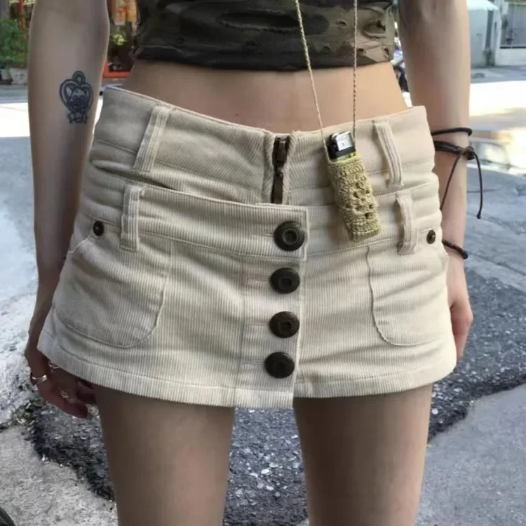 American Sexy Low-waisted Denim Skirts Slim Fit Bodycon A-line Skirt For Women 2026 New Single Breasted Korean Fashion Clothing
