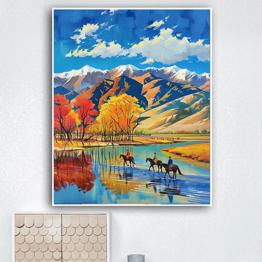 YIJIE Paint By Numbers Mountain Lake Natural Scenery DIY Hand-painted Oil Painting Canvas Coloring Unique Surprise Gift Home