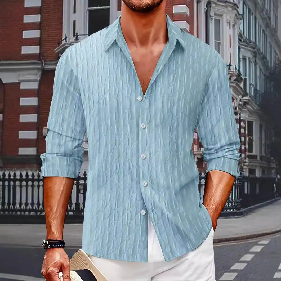 

Men's Plaid Long Sve irt Spring Autumn New Sle Single Button Collar Design PU Leather Fabric Sport Scene Casual Wear