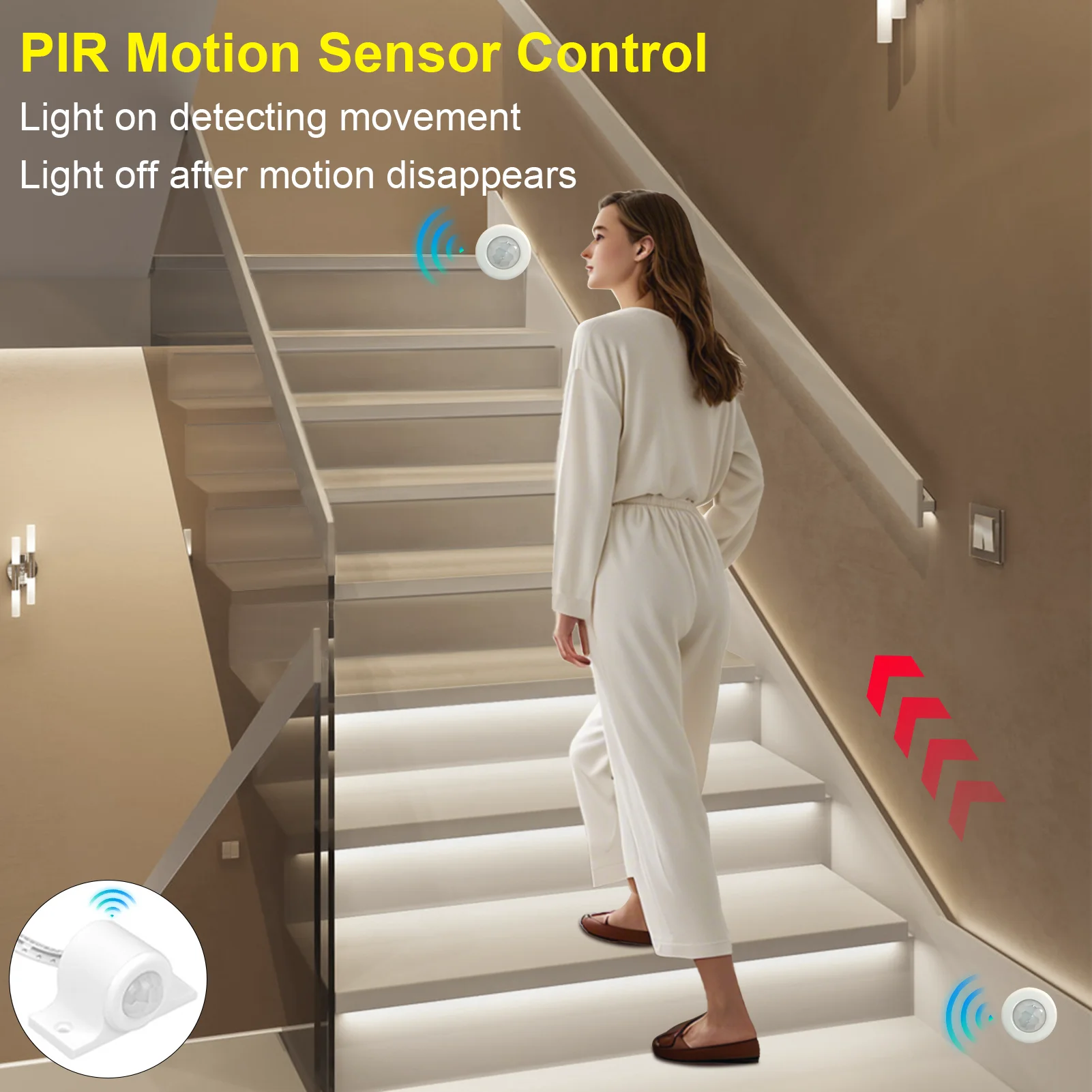 5-27 Step Staircase Light Kit Motion Sensor With Daylight Sensor Stair Strip Light Remote Control Support Step Lighting