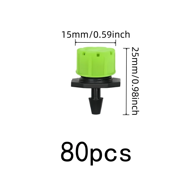 80 pcs Green Adjustable Sprinklers, Adjustable Flow Control and Green 8-Hole Design, ideal for Orchard Greenhouse Irrigation
