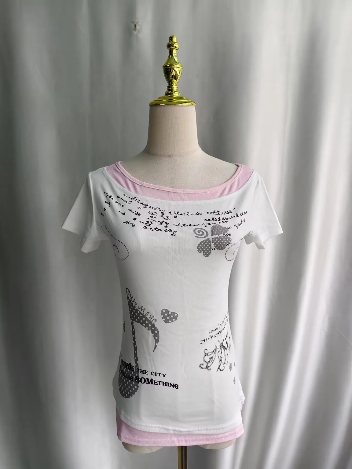 Kimutomo Women T Shirts Polka Dot Printed Short Sleeve Slim Grunge Gothic Y2k Aesthetic Harajuku Tops Ladies Fashion Casual Tee