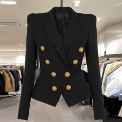 Classic Double Breasted Blazer for Women, Designer Jacket, Small Coats, Metal Buttons, Outer Slim Coats, New Fashion, Top Qualit