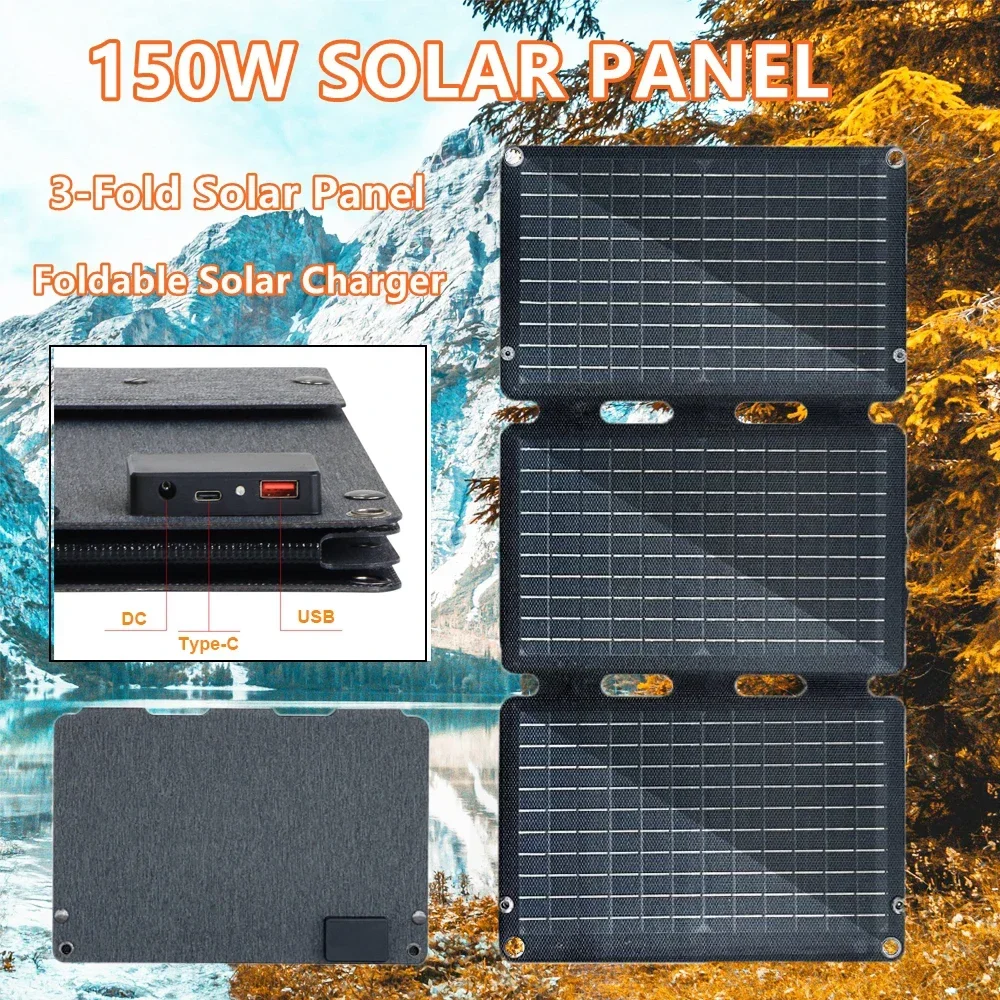 150W Foldable Solar Panel 18V 5V DC USB Type-C Solar Charging Panel Complete Kit Powerful Solar Panels for Outdoor Power Station