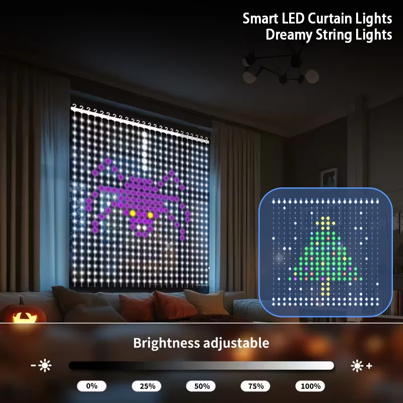 256~800LED Smart Curtain Lights RGBIC Window Fairy Light APP Control Remote Music Mode for Home Halloween Christmas Decor