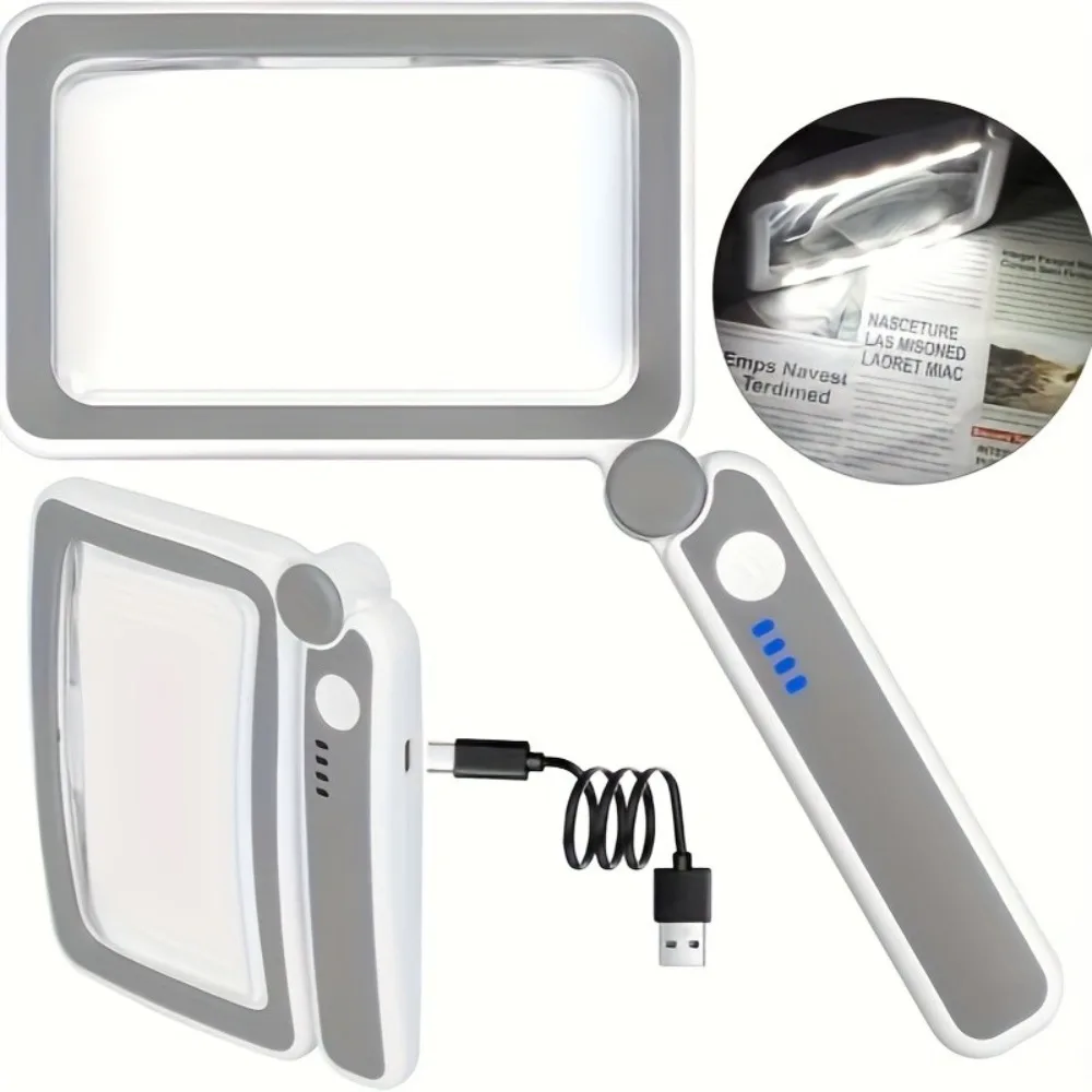 USB-Aufladbare 4X Große Lupe mit 3D-Dimmmodus und LED-Leuchten, Handlupe zum Lesen, Lupenlampe