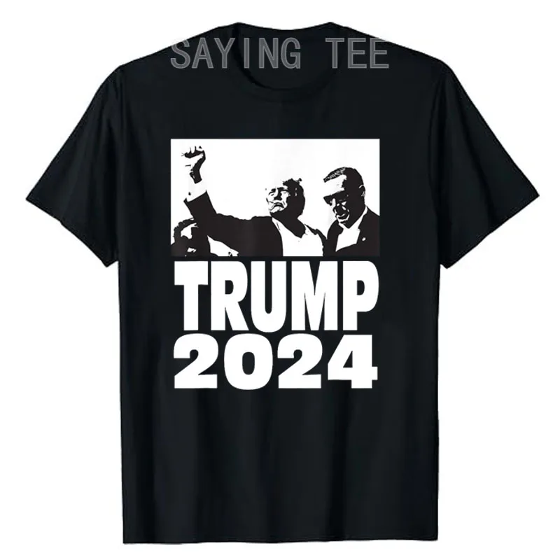 

Trump 2024 Bulletproof Teflon Don Rally Shooting Fist Pump T-Shirt Pro Trump Support Fans Clothes Gift Short Sleeve Campaign Tee