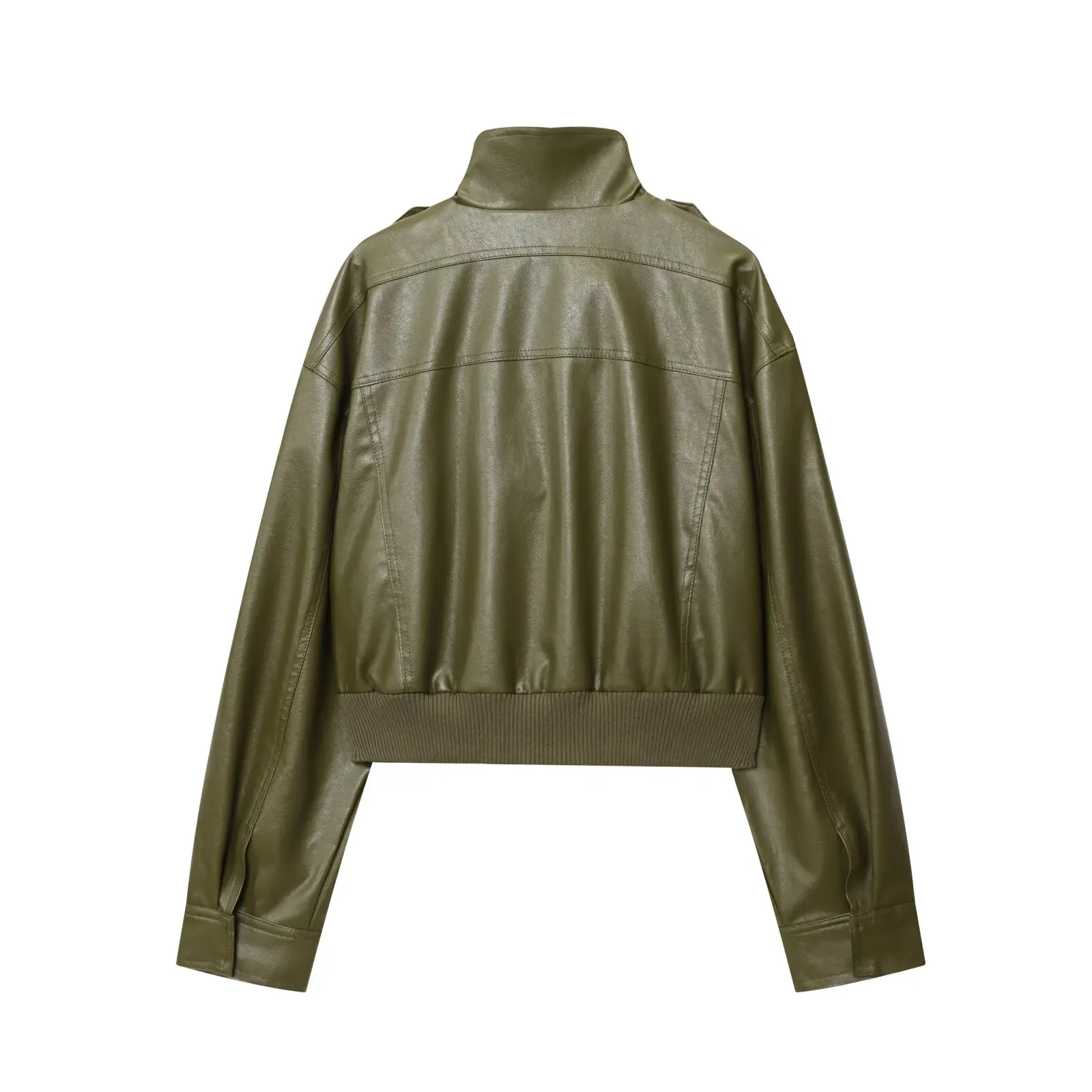 Faionable ort تأثير الجلود Jaet المرأة الخريف جديد Sle تنوعا تصميم البوليستر النسيج طويل Sve زر إغلاق