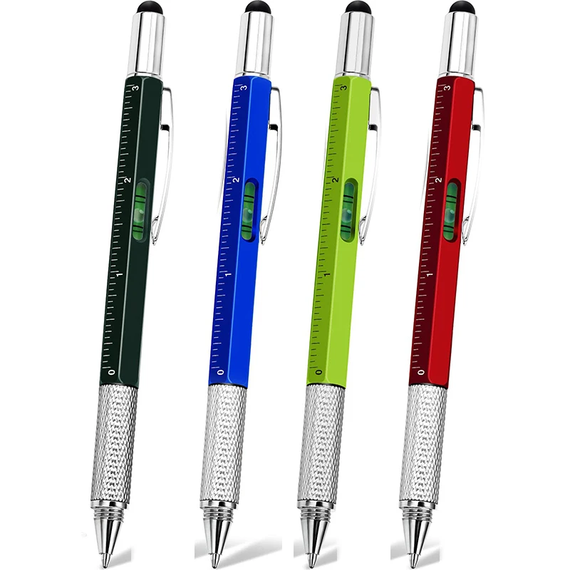 

4Pcs Multifunction Ballpoint Pen with Modern Handheld Tool Measure Technical Ruler Screwdriver Touch Screen Stylus Spirit Level