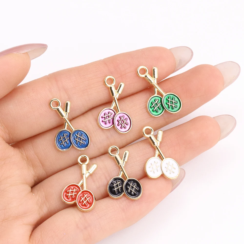 10Pcs 12*20mm Cute Colorful Enamel Badminton Racket Charms for Jewelry Making Small Pendant Earrings Bracelet DIY Crafts Supplie