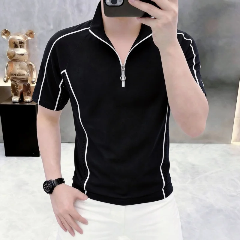 Summer New Style Men's Short-Sleeved Polo Shirt with Mesh Ventilation- Cool and Comfortable Youth