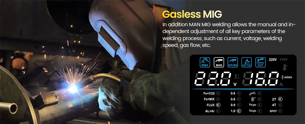 6 in 1 Welding Machine HZXVOGEN HVM270 Gas MIG Gasless MIG HF TIG MMA Plasma Cut Digital LED Screen IGBT Inverter 2T/4T
