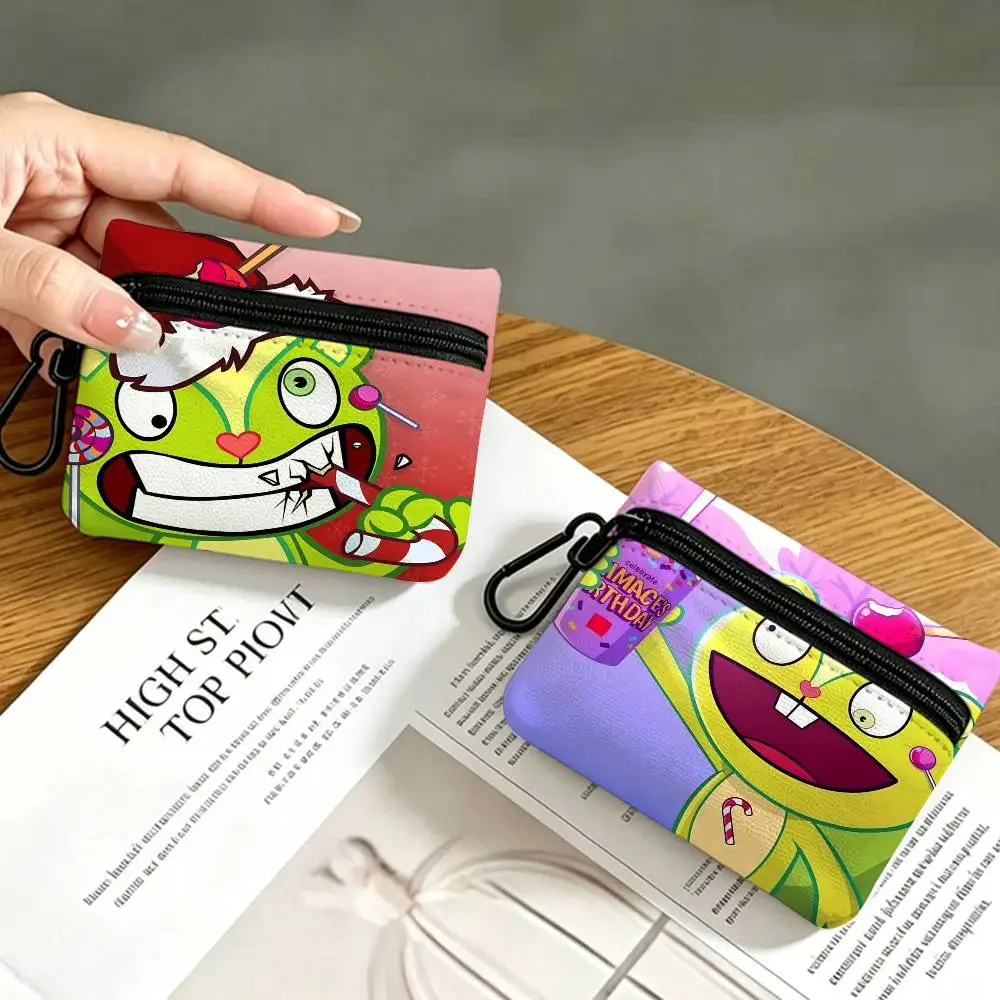 H-Happys-Tree-F-Friends HTF Nutty Compact Oxford Cloth Zipper Pouch Detachable Carabiner Mini Coin & Key Wallet