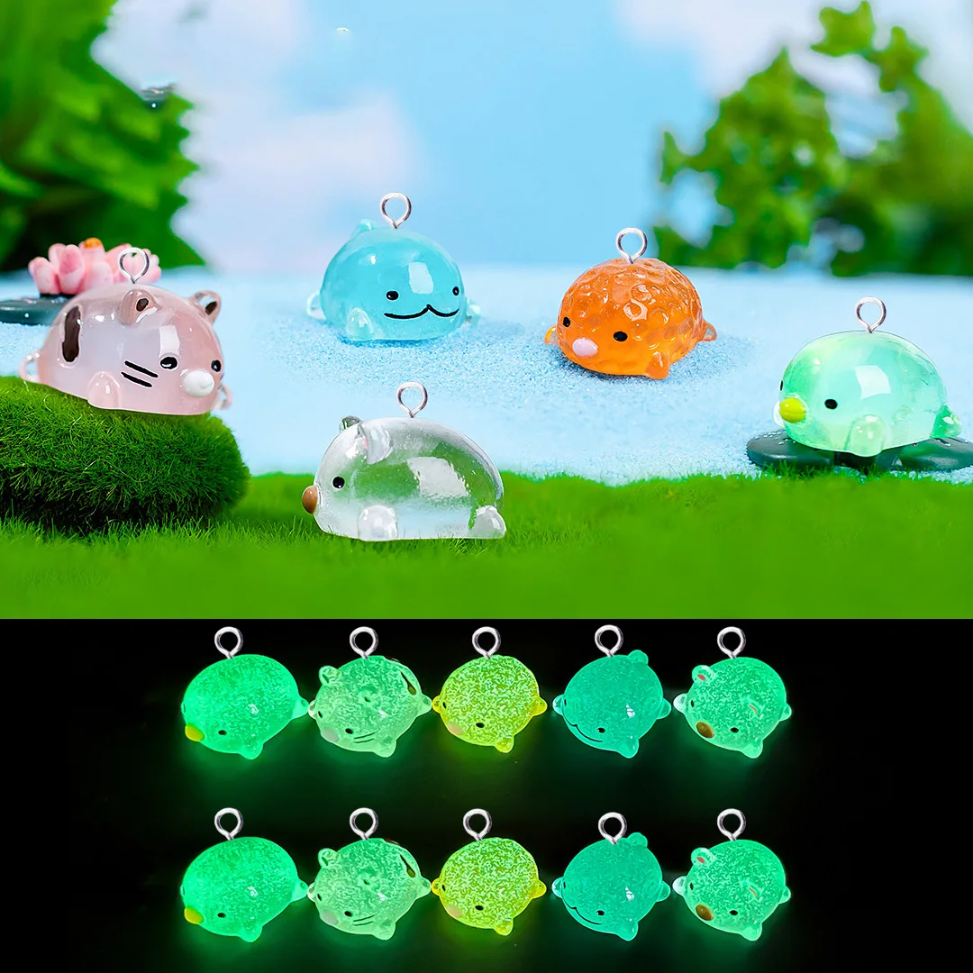 10pcs Kawaii Luminous Bear Cute Charms for Jewelry Making Resin Glow Animal Resin Pendant Diy Earring Keychain Findings